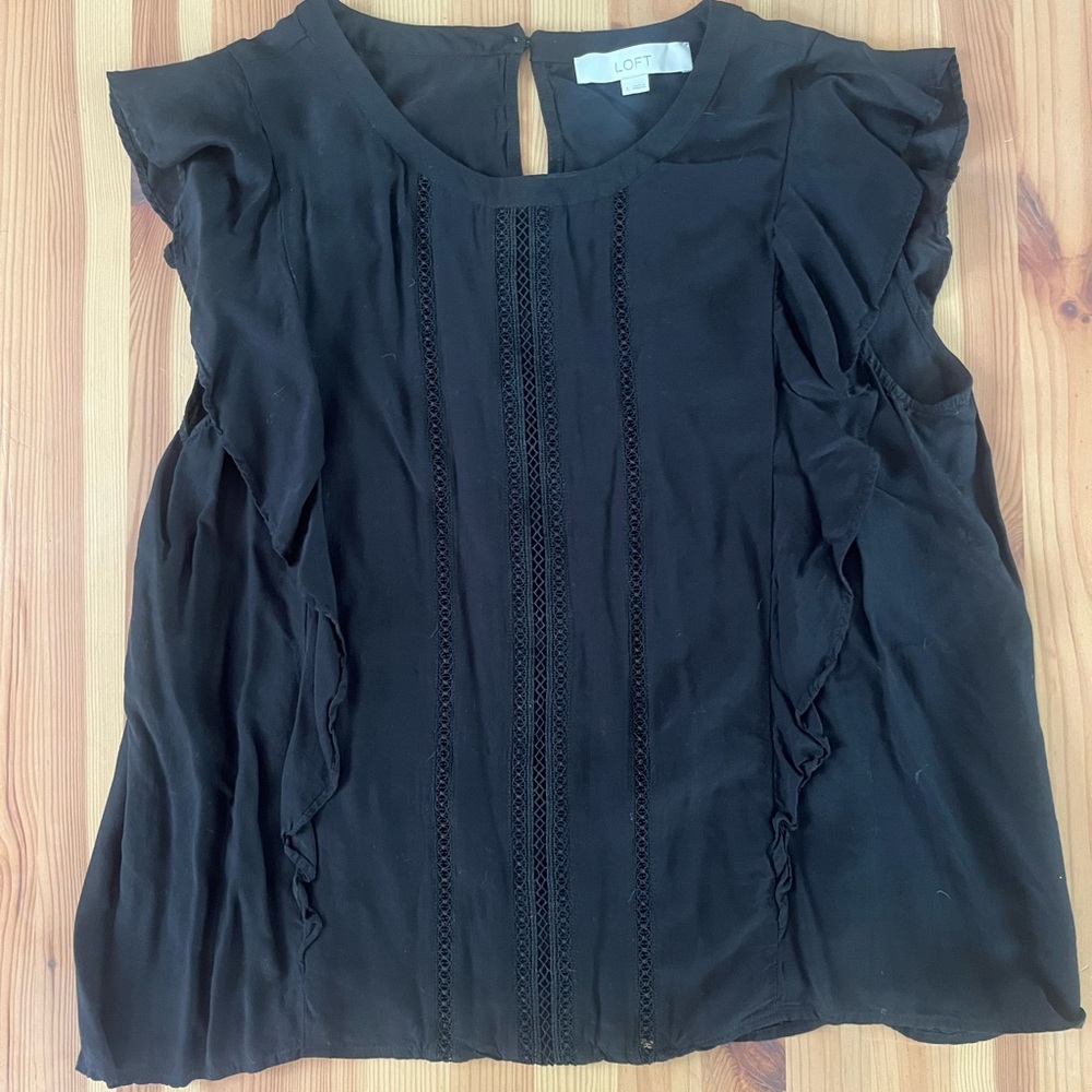LOFT Black Ruffle Sleeve Blouse